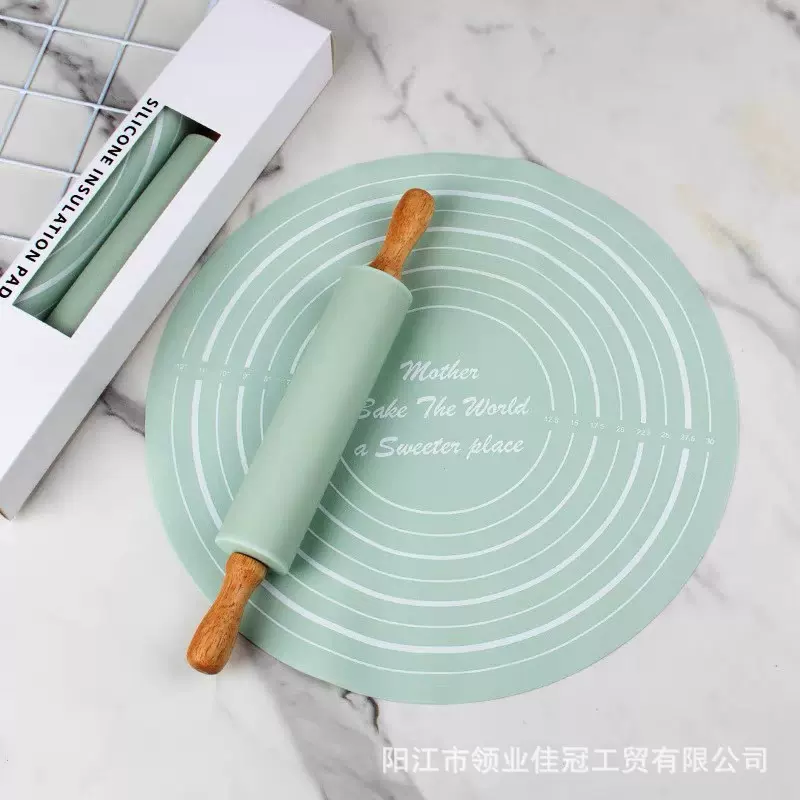 厂家硅胶擀面杖套装中号揉面垫擀面棍烘焙擀面面粉棍食品级甜点