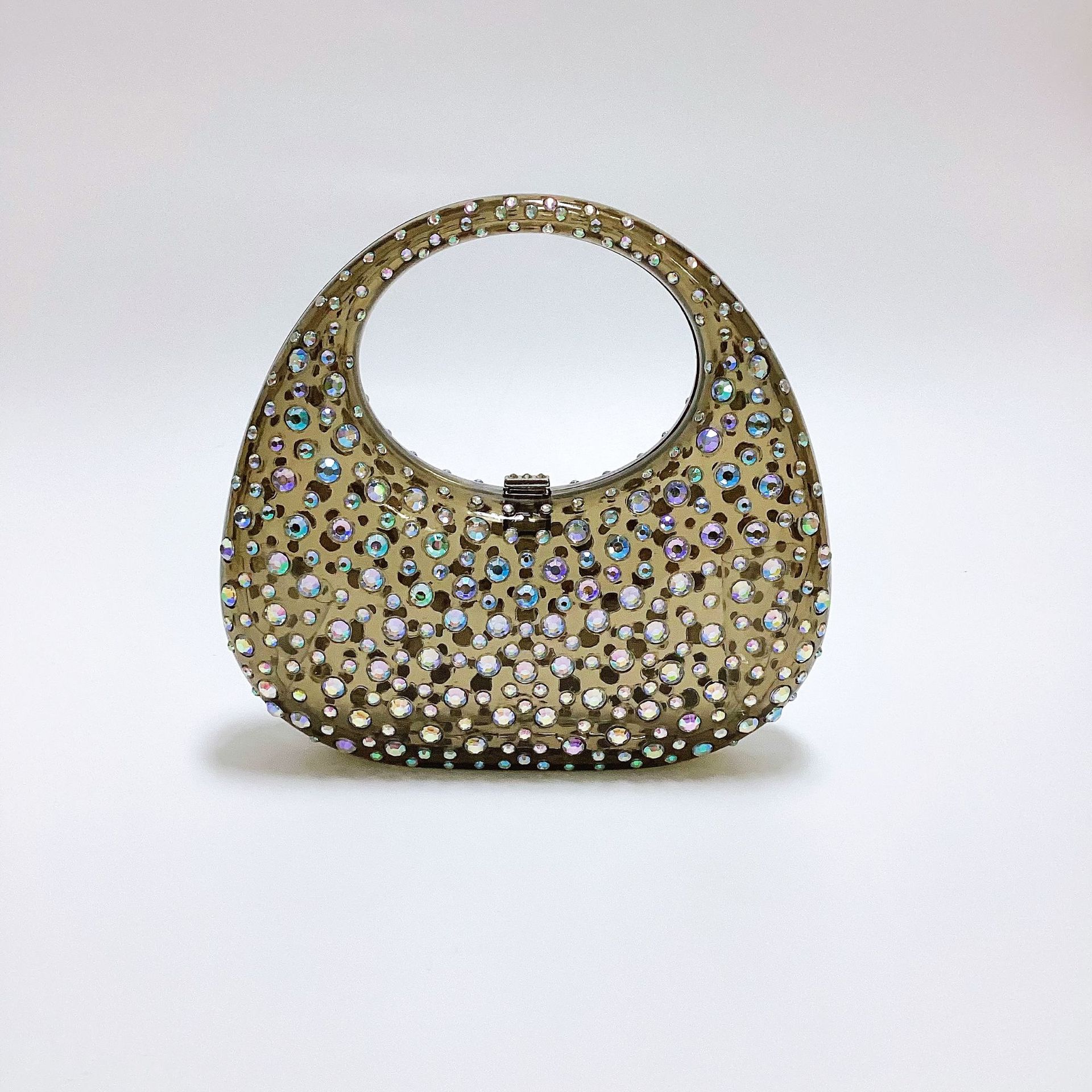 Elegant Style Round Shape Women's Small Acrylic Solid Color Elegant Round Lock Clasp Underarm Bag