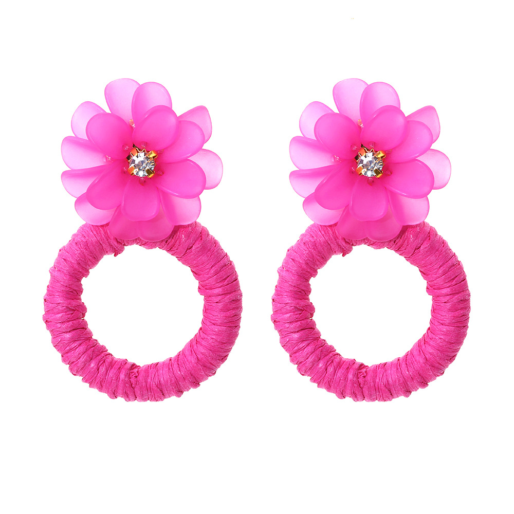 Casual Simple Style Flower Raffia Resin Women's Drop Earrings 1 Pair display picture 7