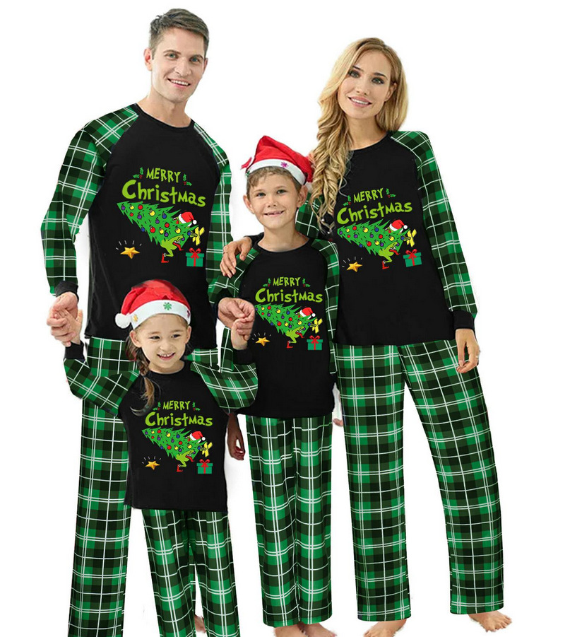 Conjuntos de trajes familiares a juego Moda navideña Ropa para padres e hijos Pijamas Ropa para el hogar Cuadros Dos piezas_voghion.com