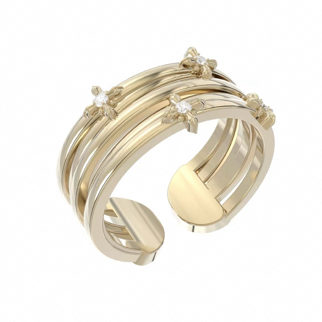 Three Horizontal Lines Jewelry Iris Flower Ring Light Titanium Lace Hollow Maillard Light Luxury Niche Coffee Gold Ring 4