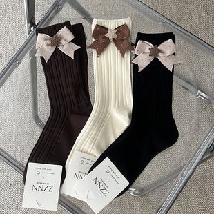 Bowknot stars jewelry socks autumn and winter new cotton socks women's socks European goods light luxury fashionable socks double needle