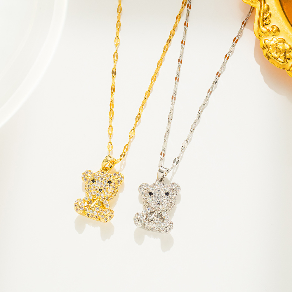 Mignon Style Simple Ours Acier Au Titane Incruster Zircon Pendentif display picture 1