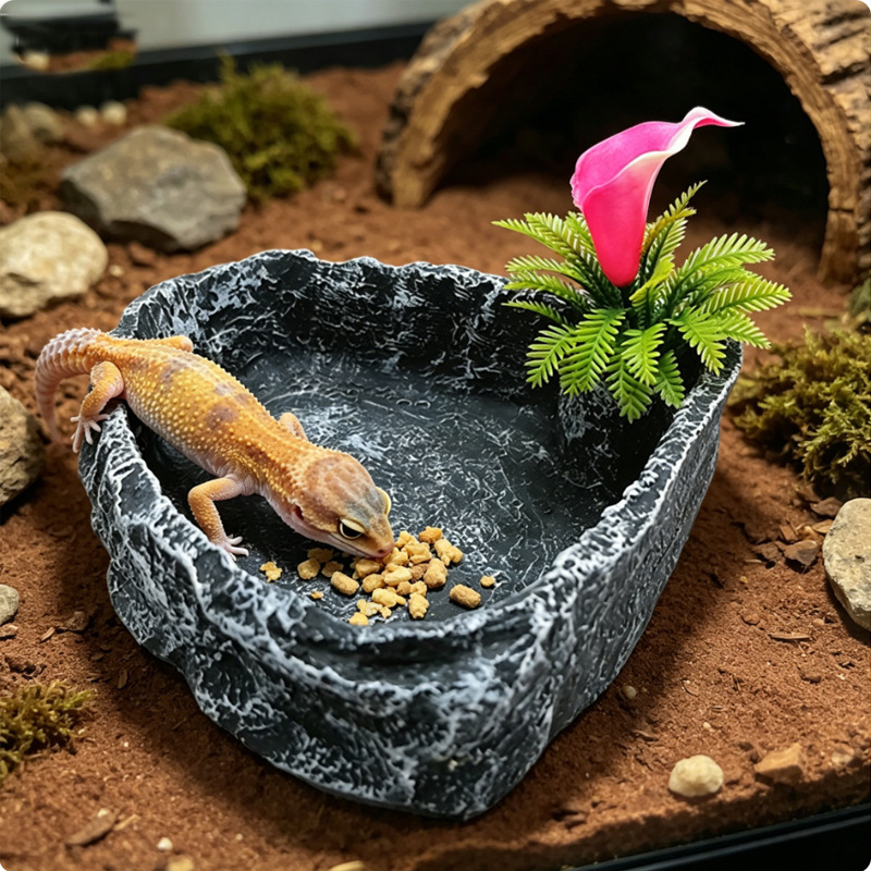 Suministros para reptiles, tazón de alimentación para tortugas pequeñas, recipiente de agua de resina para jardín, tazón de alimentación para arañas, serpientes, lagartos y tortugas.