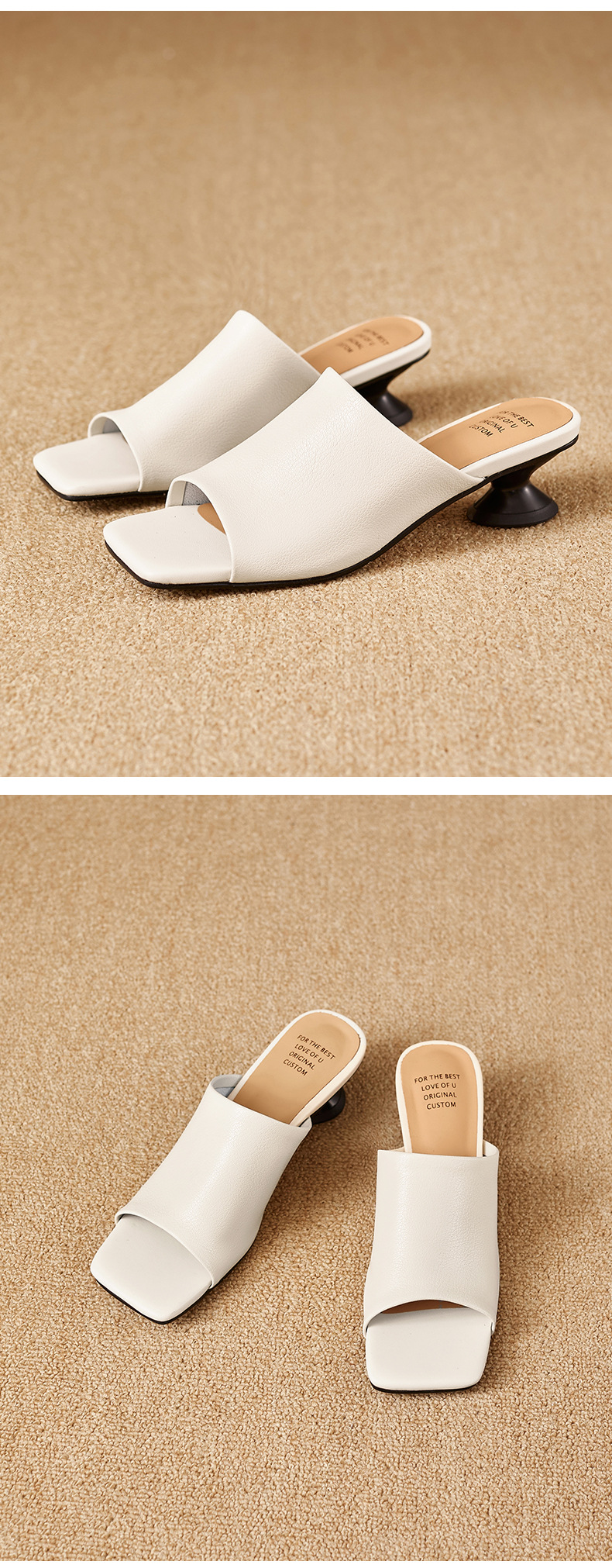 Sandal cao gót nữ da cừu mũi hở gót vuông 4 cm — đen chi tiết 11