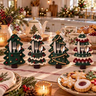 跨境日常实用精巧款 Crochet Christmas Tree Holder钩针树餐具架