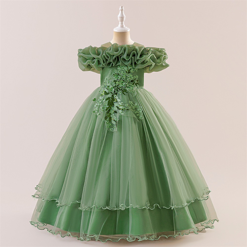 2026 nuevo vestido de niña largo vestido de malla decalcos bordados vestido de piano vestido de niña vestido de niños