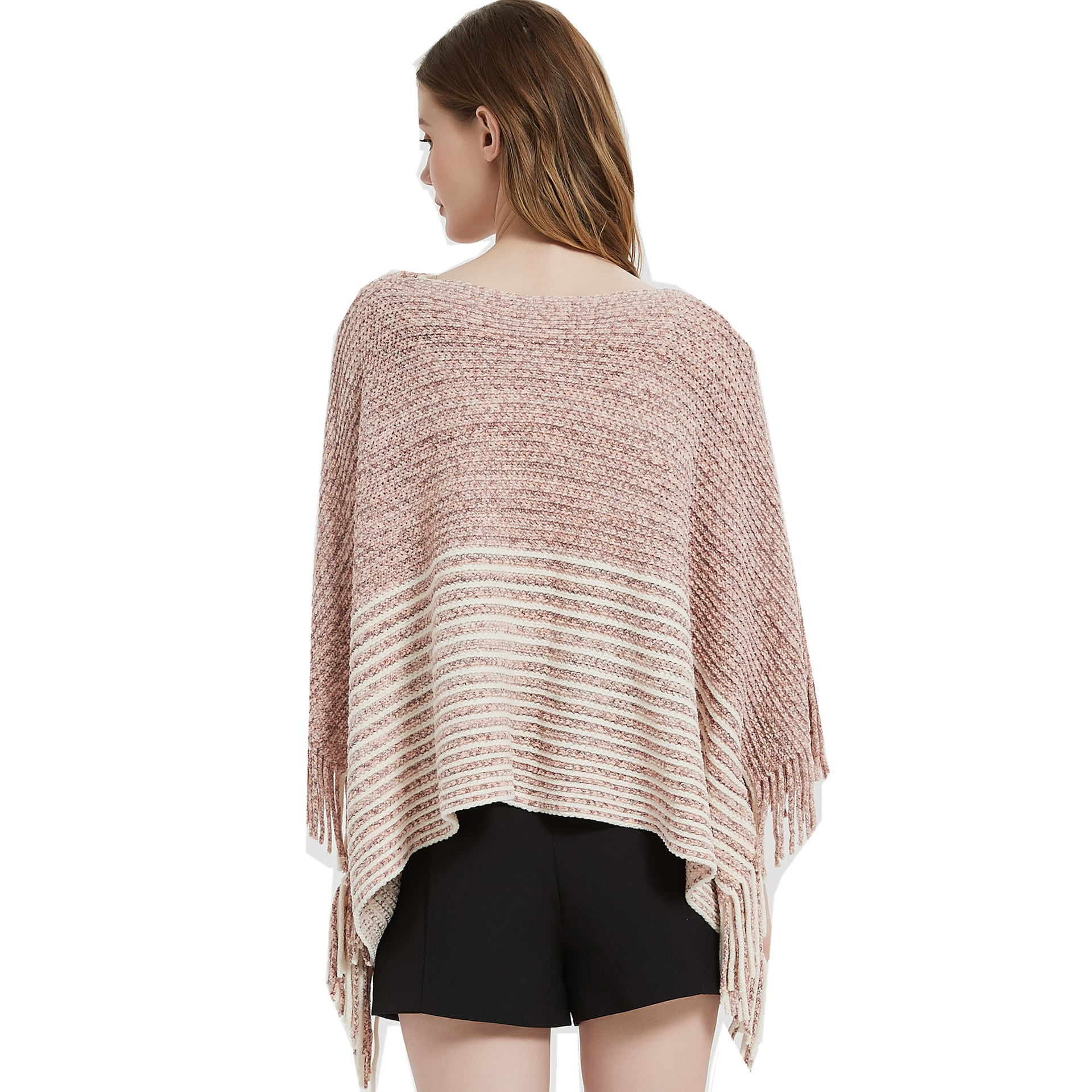 Unisex Fringe cape Spring and winter Bat sleeve sweater pullover striped cape sweater cape_voghion.com