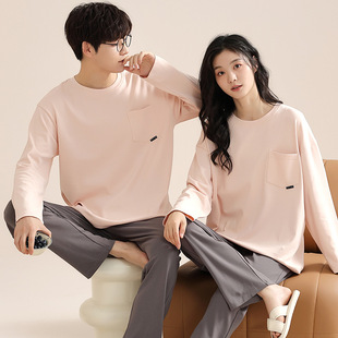 Pajamas Women's Imitation Cotton Crewneck Long-sleeved Trousers Simple Casual Couple suit Outwear Autumn Men's Home Clothes Winter