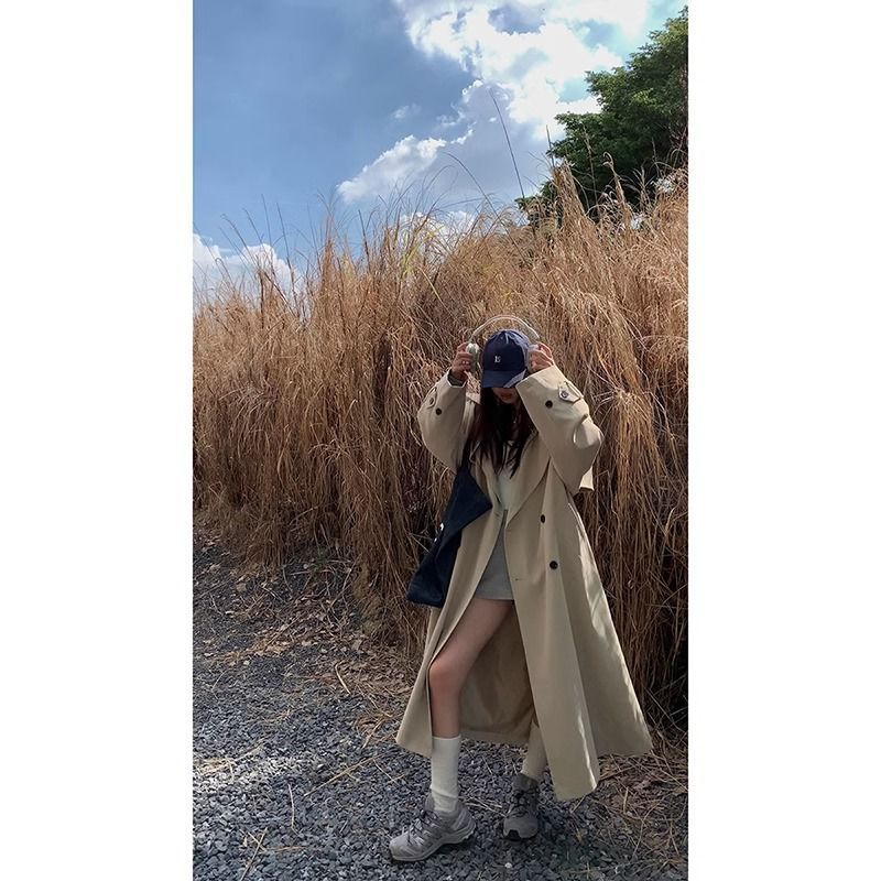 红人馆卡其色风衣外套女款新款秋季长款英伦风气质感大衣|undefined
