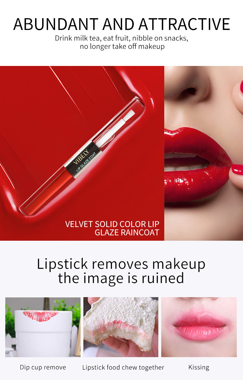 VIBELY Double-head Lip Gloss Raincoat, non-stick cup, Water Gloss mirror Lip Gloss Raincoat, Lipstick Setting Wonder, Setting liquid undefined