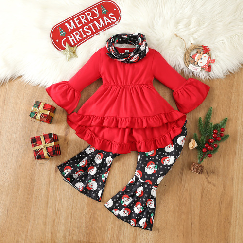 Children's suit New small and medium-sized girls 'trumpet long-sleeved tuxedo girls' Christmas bell-bottom pants suit