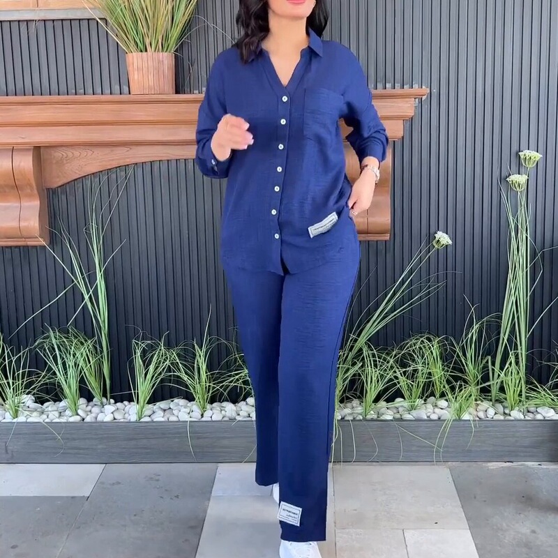 Plus-Size Wrinkled Fabric Long-Sleeve Shirt with High-Waisted Slit Wide-Leg Pants Women's Set, Wide-Leg Casual Fashion Versatile Casual Set Plus-Size Wrinkled Fabric Long-Sleeve Shirt with High-Waisted Slit Wide-Leg Pants Women's Set, Wide-Leg Casual Fashion Versatile Casual Set