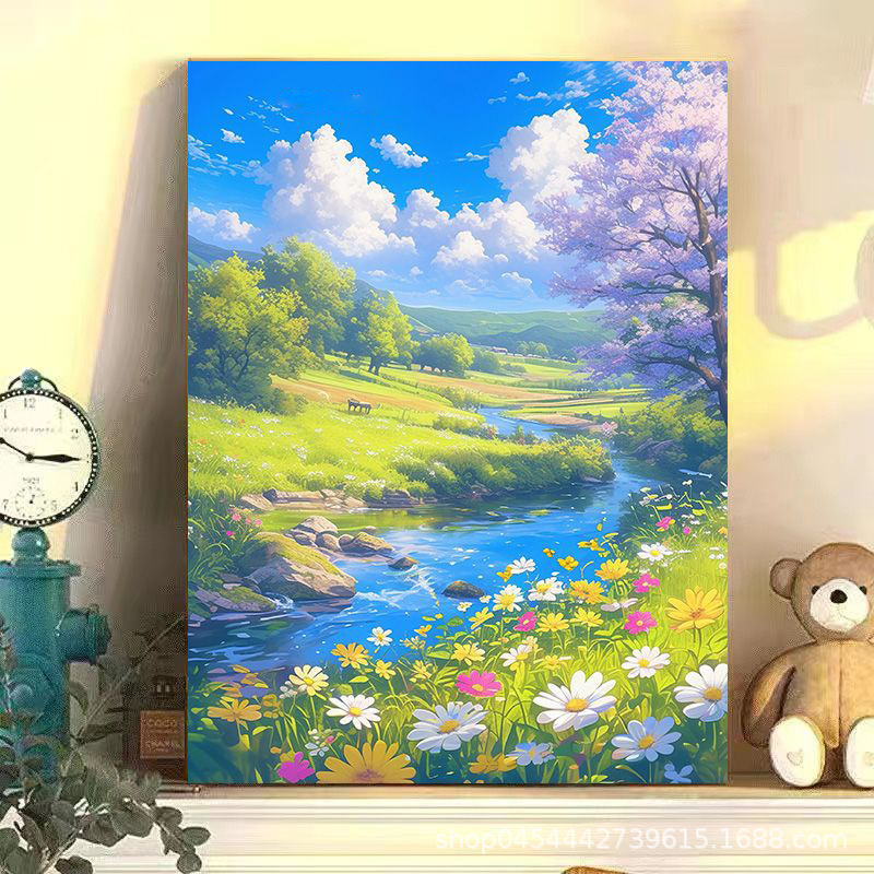 新しいデジタル油絵diy充填塗り手作り風景アクリル油彩画客間装飾掛け絵|undefined