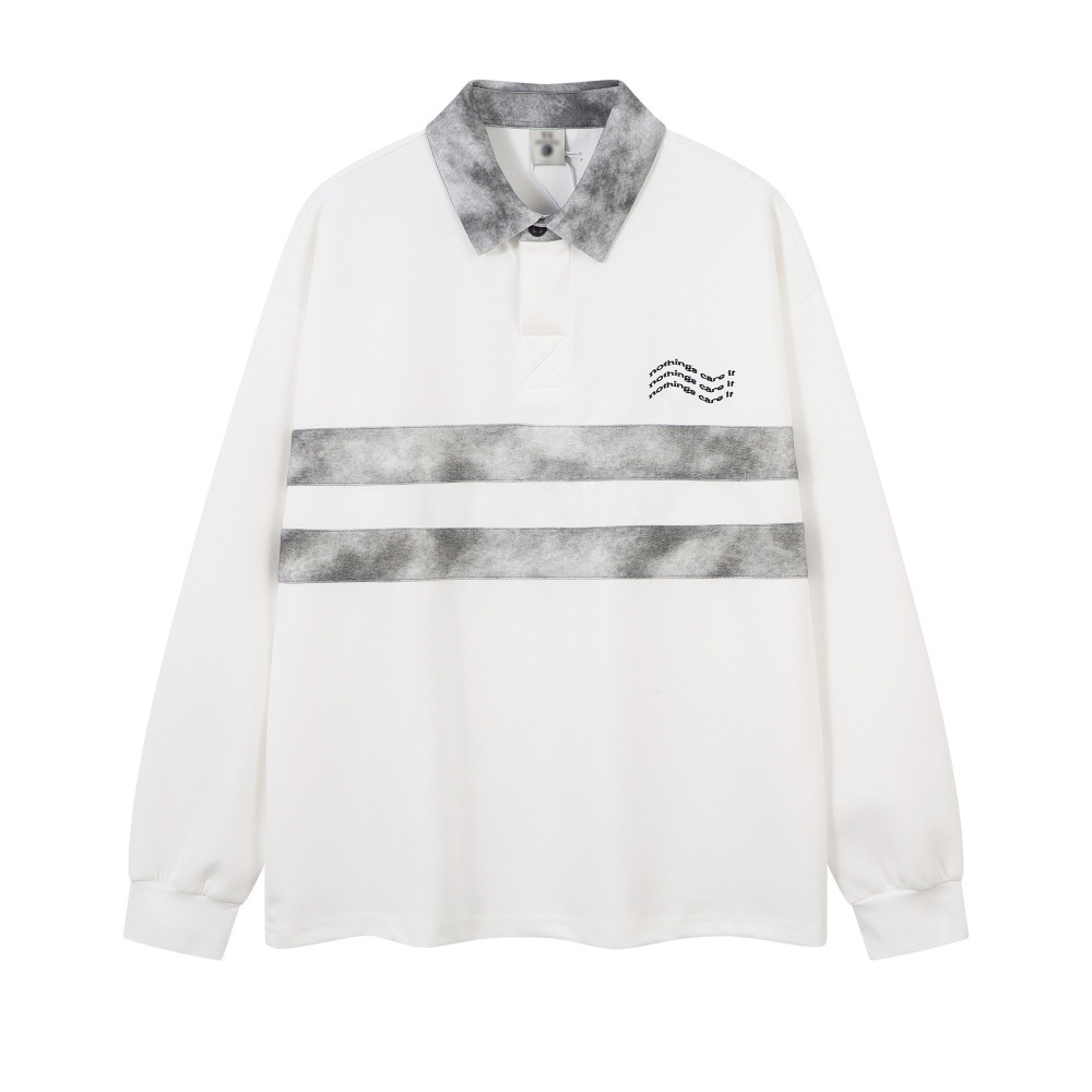 Striped Patchwork Color-Block Turn-Down Collar Sweatshirt For Men Spring And Autumn Sports Casual Long Sleeve Polo Shirt_voghion.com