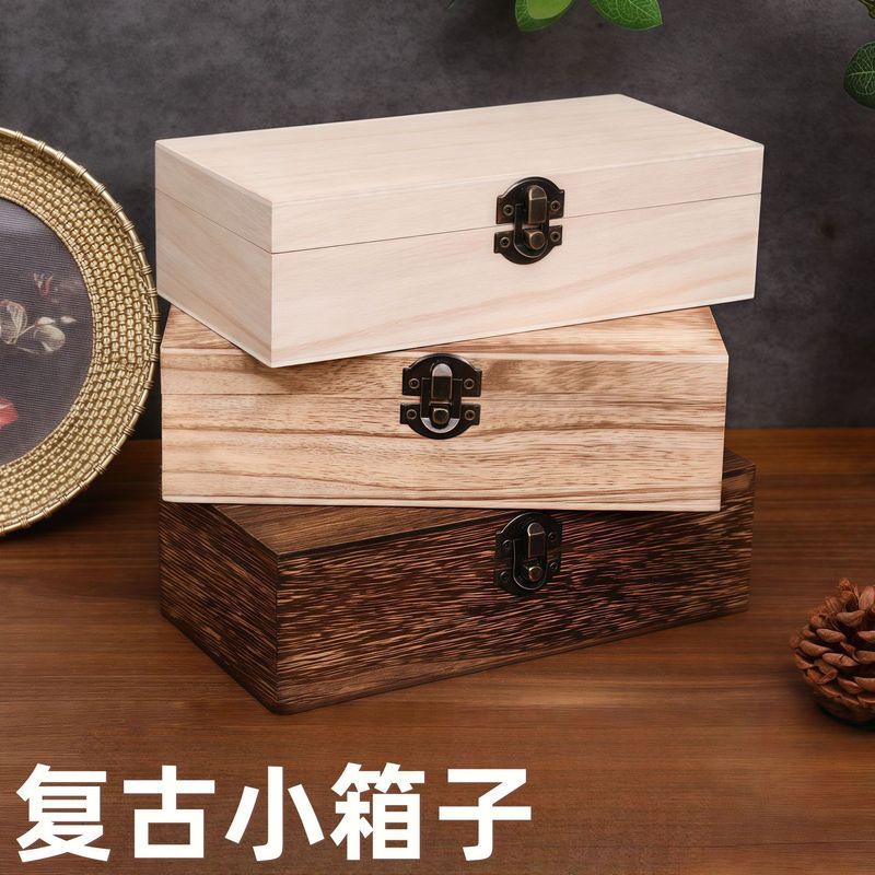 木製炭化箱 木製ギフトボックス 長方形木箱 焼色古風ヘアピン収納箱 木製ギフト包装箱|undefined