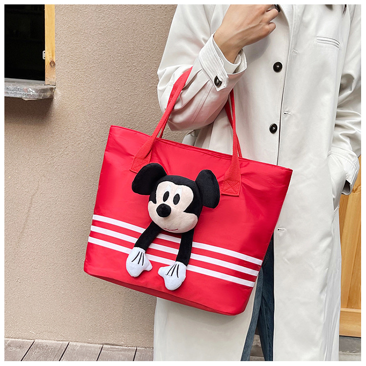 Large-capacity shopping and grocery bag, Korean-style chic casual versatile nylon contrasting color striped single-shoulder crossbody bucket bag undefined