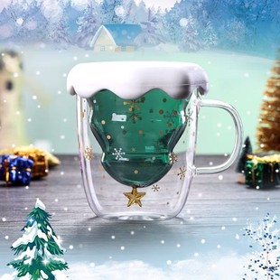 Christmas Star Wish Cup double-layer glass with handle coffee cup borosilicate glass high temperature resistant heat insulation water Cup