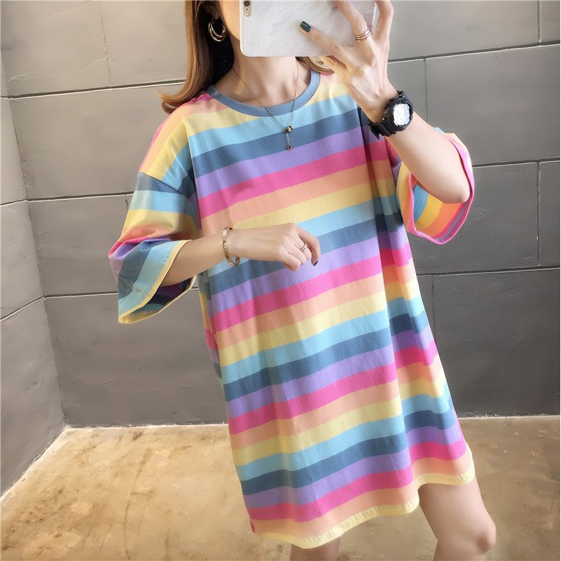 Rainbow long brand short sleeve T-shirt