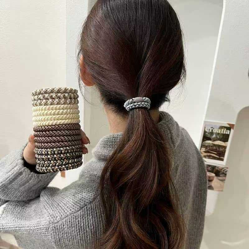 女性が髪を結ぶための高弾性ヘアゴム、手編みゴムバンド、太くて強力な引っ張り、連続ヘアロープ、ハイポニーテールヘアロープ卸売|undefined