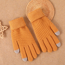 手套女情侣秋冬季加绒加菠萝纹防寒触屏针织手套knitted gloves