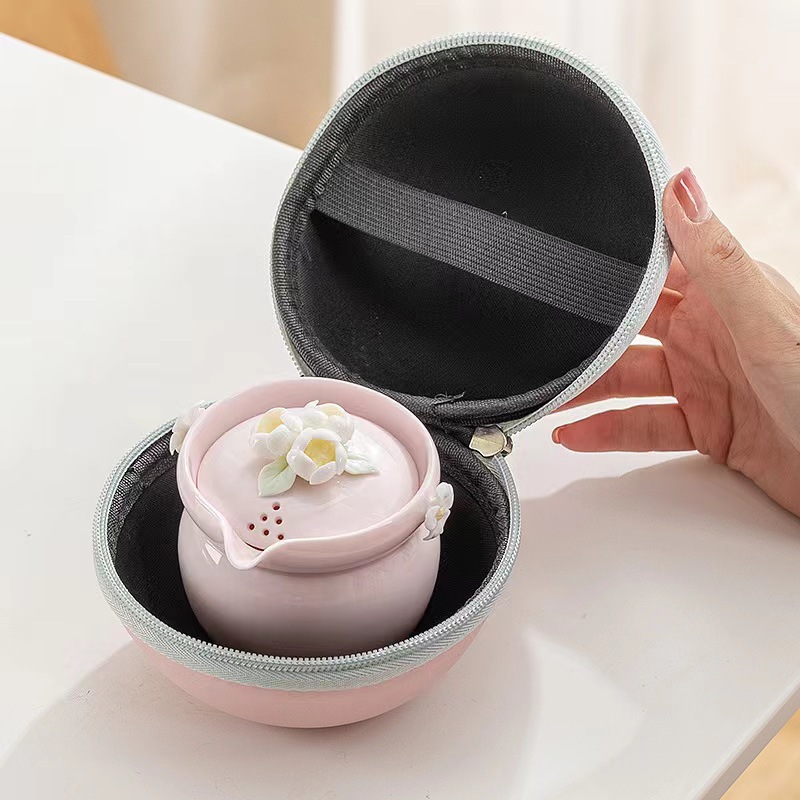 Juego de Té de Viaje Portátil 1 Olla y 2 Tazas de Cerámica