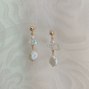 French Elegant Natural White Crystal Splicing Natural Freshwater Pearl Earrings 925 Silver Needle Earrings Fashion Trendy