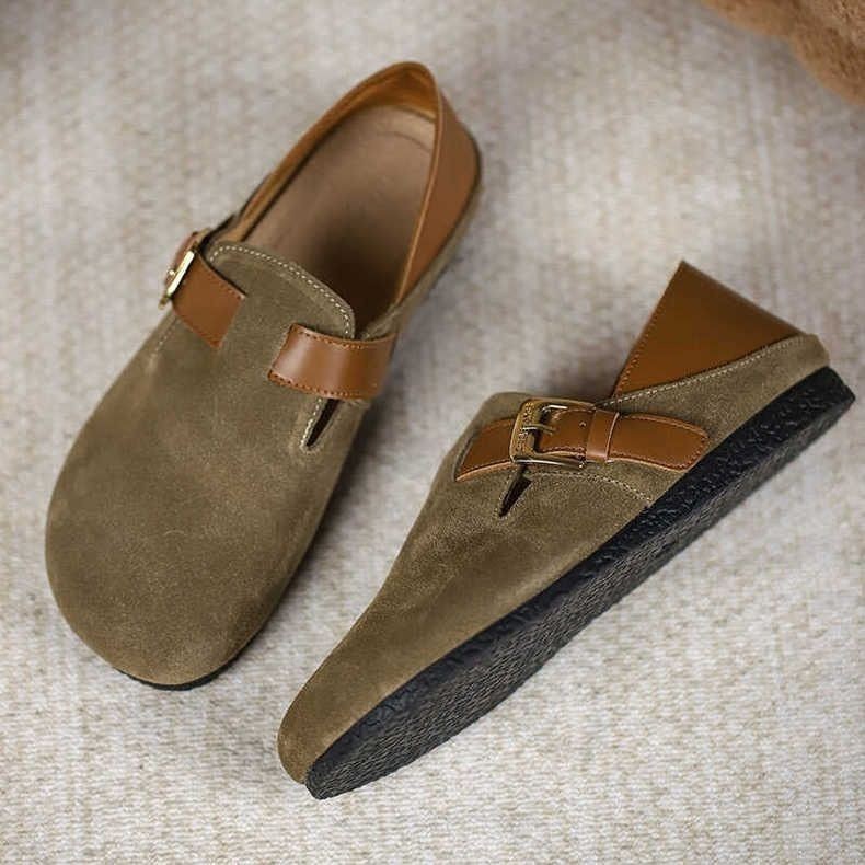 Zapatos de mujer Bocken con suela suave, primavera y otoño nuevos zapatos de Lefour con un pedal redondo con una sola cabeza, Bocken con suela plana, zapatos Bean