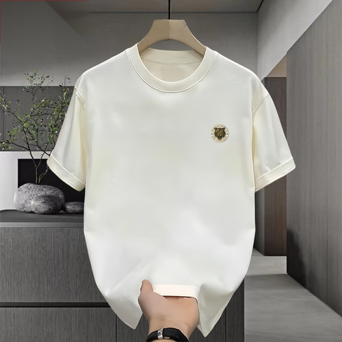 Heavyweight pure cotton short-sleeve T-shirt casual fashion men's and women's summer Instagram white match round neck top trendy versatile men's half-sleeve