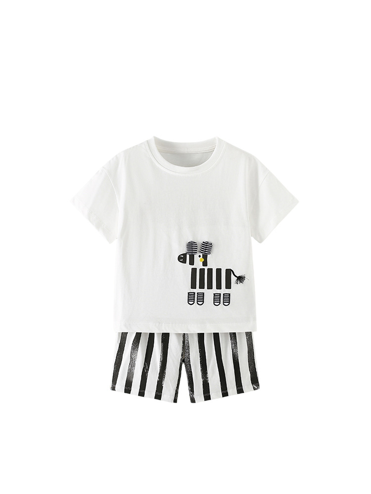 Malkw transfronterizo verano nuevo modelo europeo y americano delgado ropa infantil set infantil encantador impresión niño y medio set hombre casual
