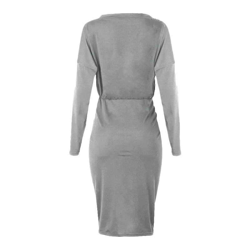 long-sleeved round neck fold sexy irregular dress NSKX36816