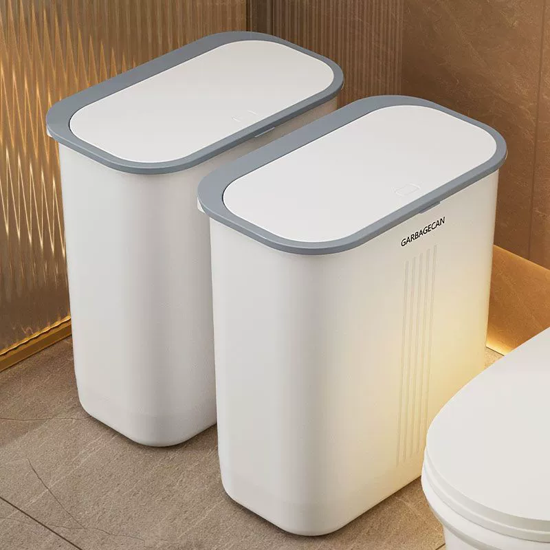 Narrow Side Trash Can, Thickened PP Plastic, Gray/White, Multiple Sizes with Lid