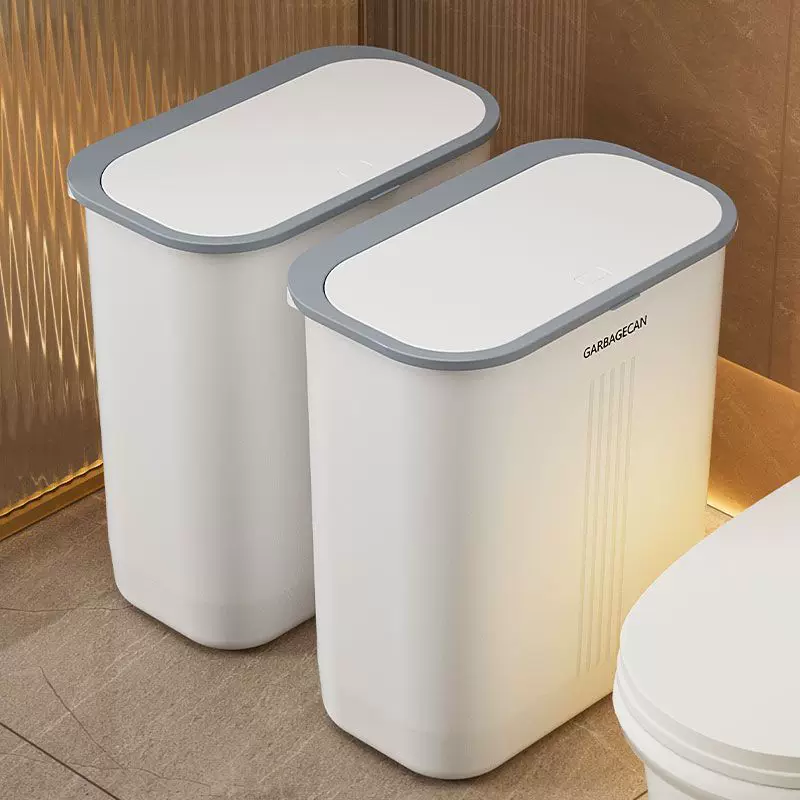 Narrow Side Trash Can, Thickened PP Plastic, Gray/White, Multiple Sizes with Lid