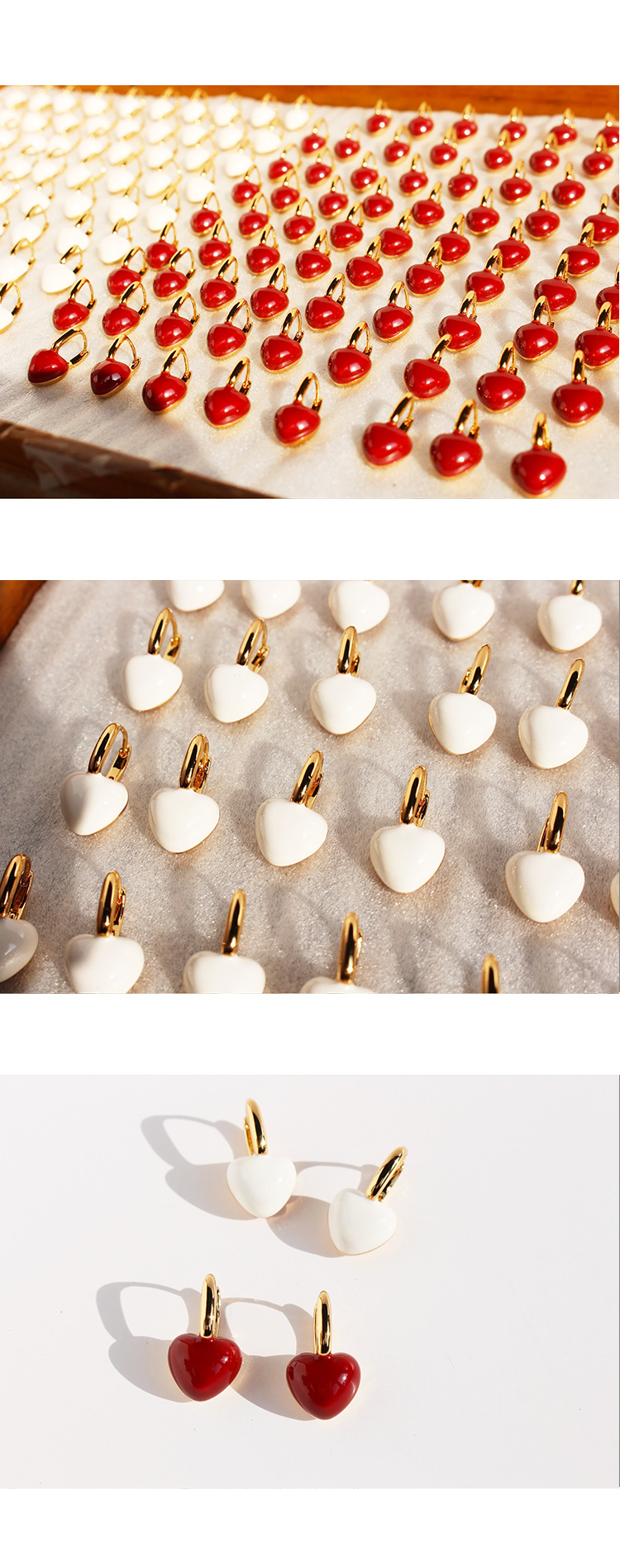 1 Pair Quantity 1 Pair IG Style Sweet Heart Shape Enamel Plating Brass 18K Gold Plated Drop Earrings