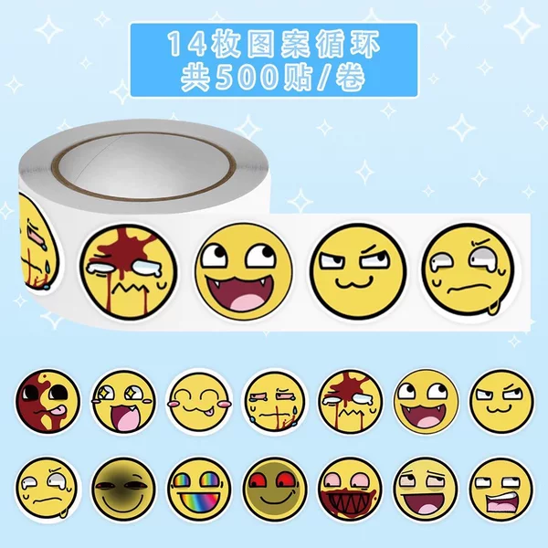 500 New Self-Made Epicface Creative Roll-Up Stickers with Viral Yellow Face Emoticons