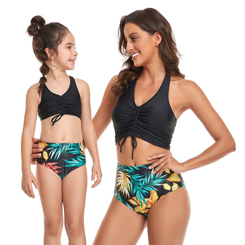 drawstring print high-waist tankini parent-child split two-piece swimsuit  NSHYU121329