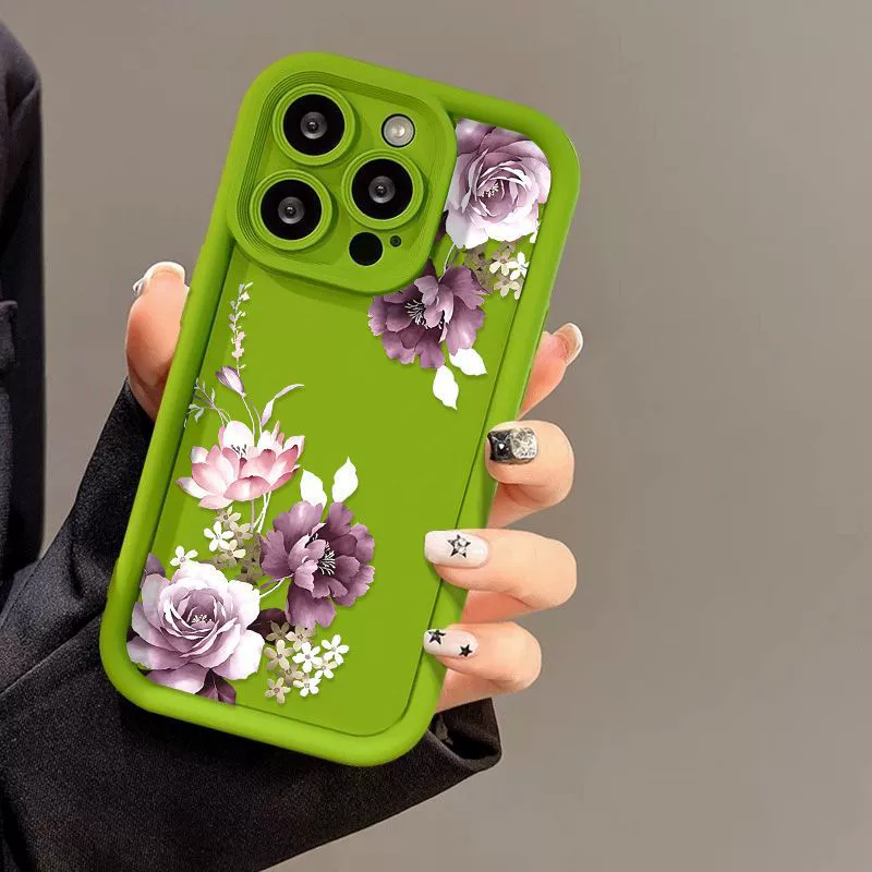 Фиолетовый матовый чехол для телефона, совместим с iPhone16, с цветочным рисунком, 16 Pro Max, 15