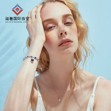 閩粵國際珠寶S925銀愛心形手鏈女十二星座鑲鑽墨藍色石頭水鑽