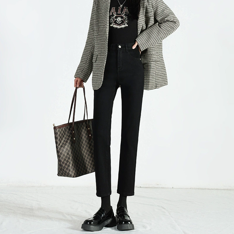 Прямые джинсы с высокой талией женские тонкие и стройные девять очков, новые черные брюки осенью 2022 года