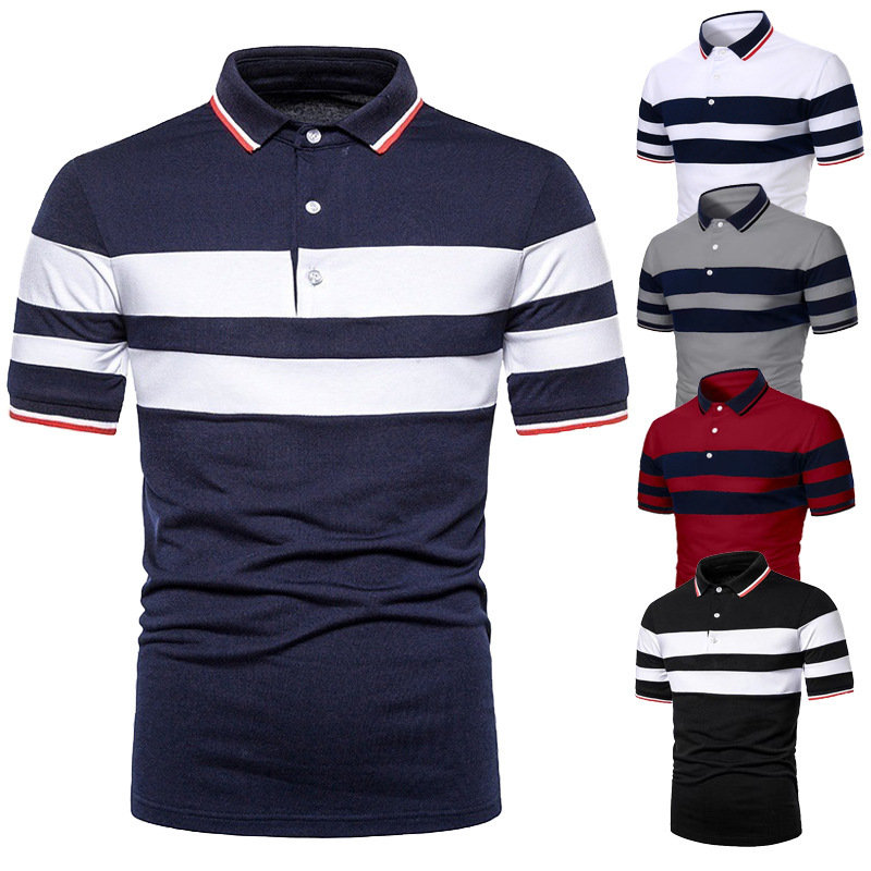 2025 European and American Summer Men's Short-Sleeved Threaded Polo Shirt Fashionable Splicing Casual Men's Short-Sleeved Lapel Polo