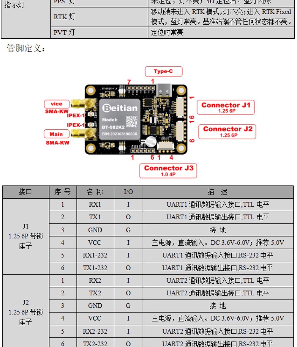 Bx982 Module 北天UM982模块RTK高精度厘米级差分GPS定位定向GNSS板卡BT-982K3-阿里巴巴