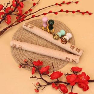 Fu Shou Cai Xi Rolling Pin Fu Cai Seal Fu Zi Beech Wooden Dumplings Household Creative Gift Pastry Stamp