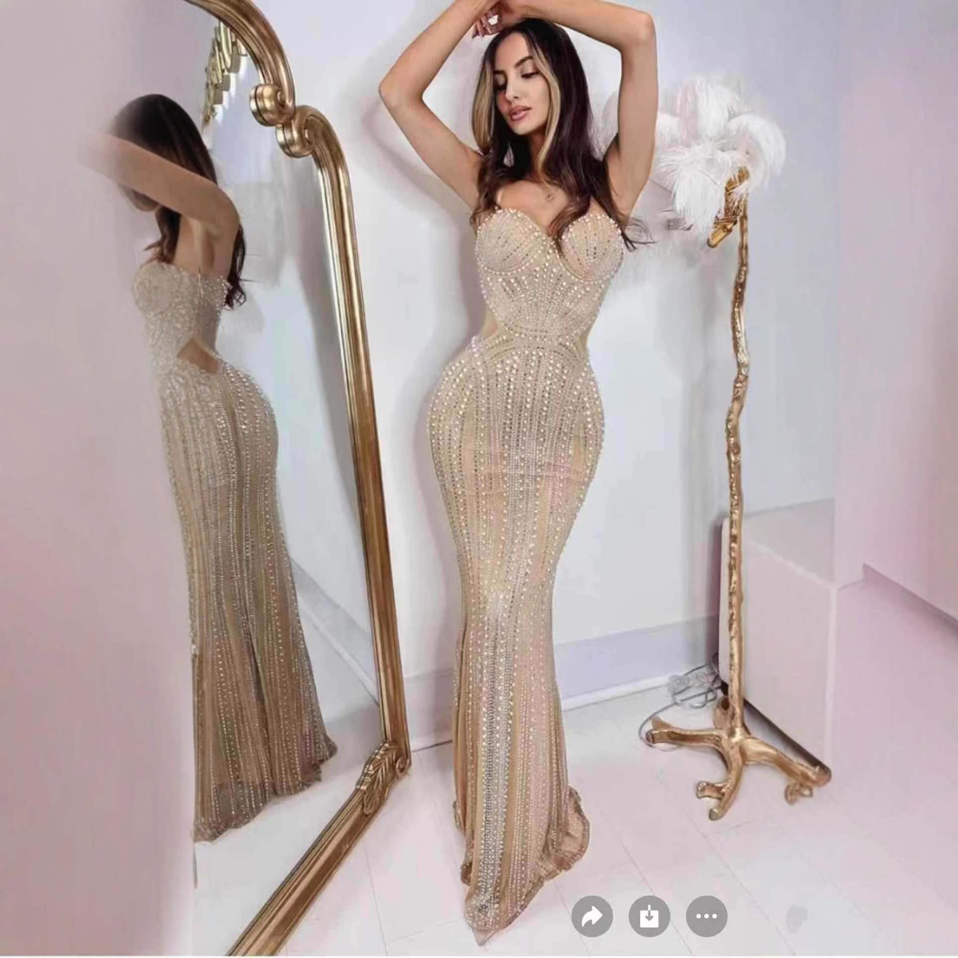 跨境速卖通亚马逊欧美时尚女装无袖修身珍珠吊带连衣裙派对晚礼服