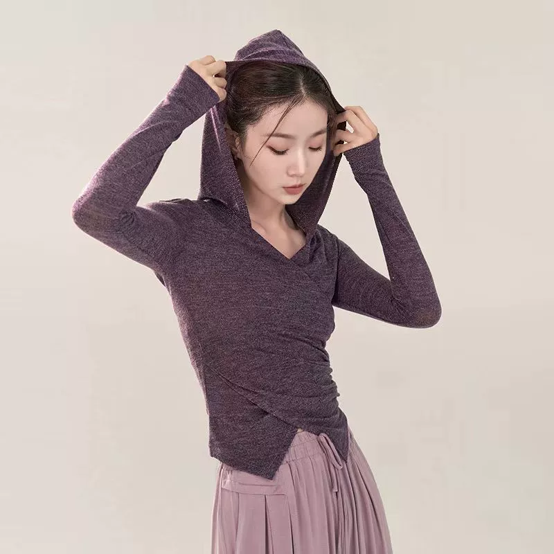 Танцевальная одежда осень-зима теплая современный танец новый неправильный подол вязаный с капюшоном топ женский китайский танцевальный костюм