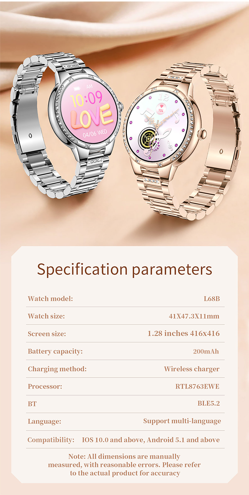 L68b Heart Rate Blood Pressure Oxygen Monitoring Bluetooth_voghion.com