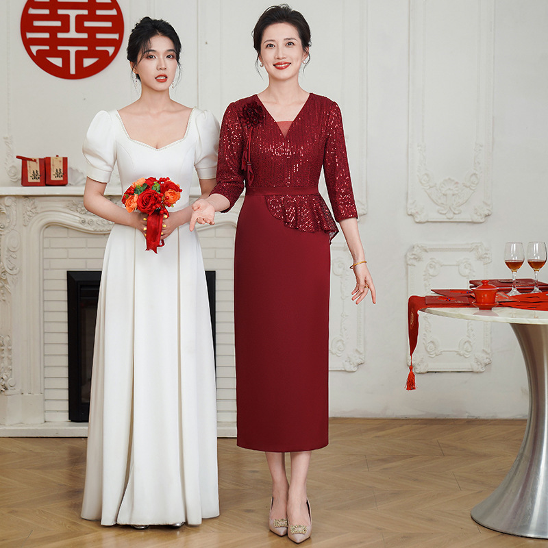 春夏婚礼妈妈婚宴礼服高端轻奢高端喜婆婆服装平时可穿结婚连衣裙|undefined