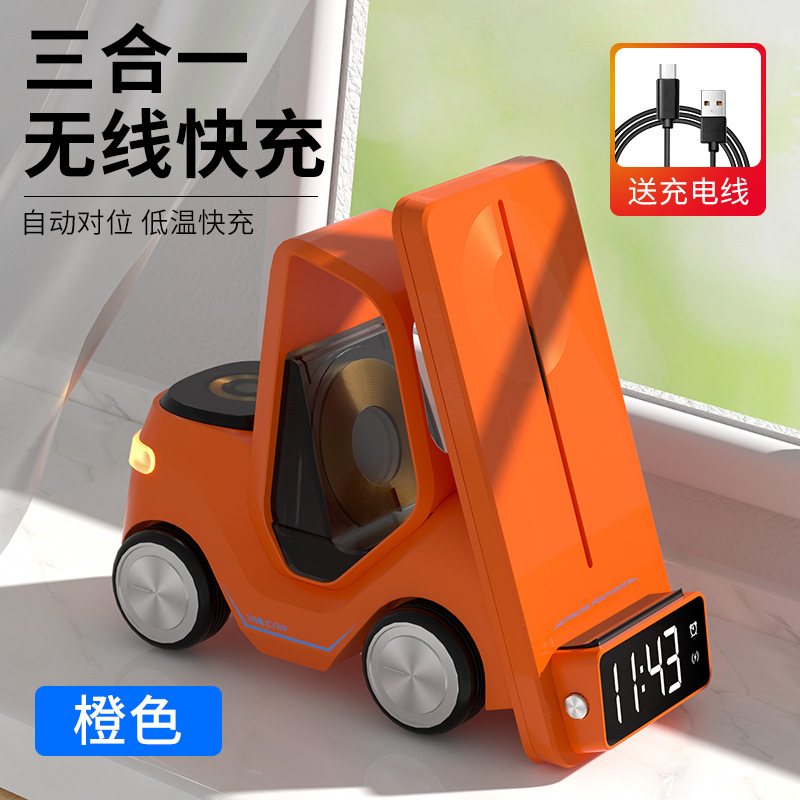 T20 soporte de escritorio inalámbrico de carga rápida forma de coche creativo diseño despertador multifuncional ambiente fresco luz conveniente
