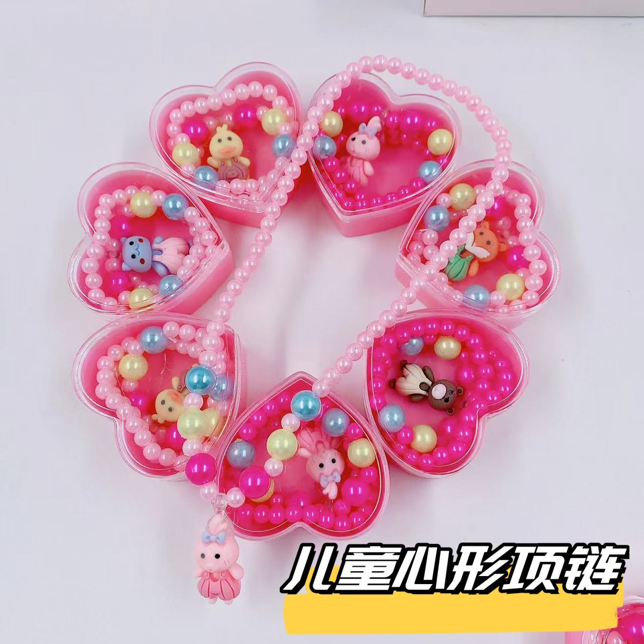 Collar de color para niños joyas collares joyas de plástico en forma de corazón colgante de color caramelo chicas lindas regalos al por mayor