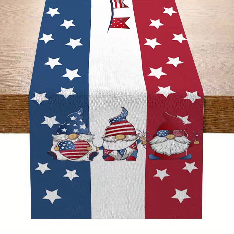 7.14 Día de la Independencia de los Estados Unidos bandera de mesa mesa de té decoración de mesa de aislamiento térmico lino impresa mesa decoración de tela
