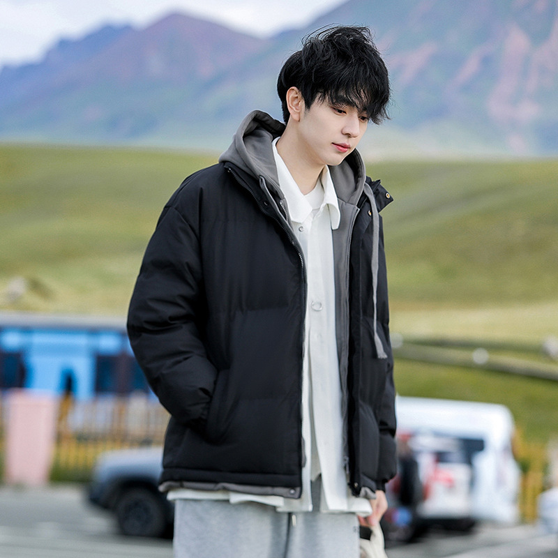 Abrigo de Invierno de Algodón de Dos Piezas para Hombre, Chaqueta de Algodón Holgada para Parejas, Chaqueta de Algodón Gruesa con Capucha de Color Sólido, Ropa Exterior de Algodón, Chaqueta Acolchada.